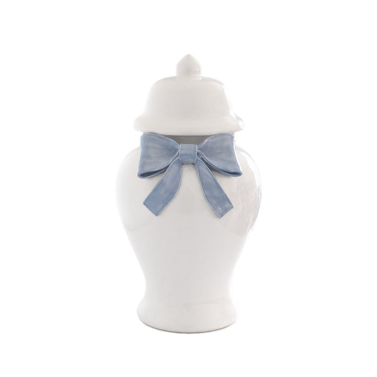 Ginger Jars with Sculpted Ceramic Bow in Serenity Blue
