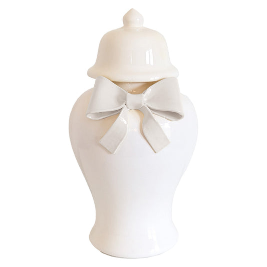 Ginger Jars with Sculpted Ceramic Bow in White
