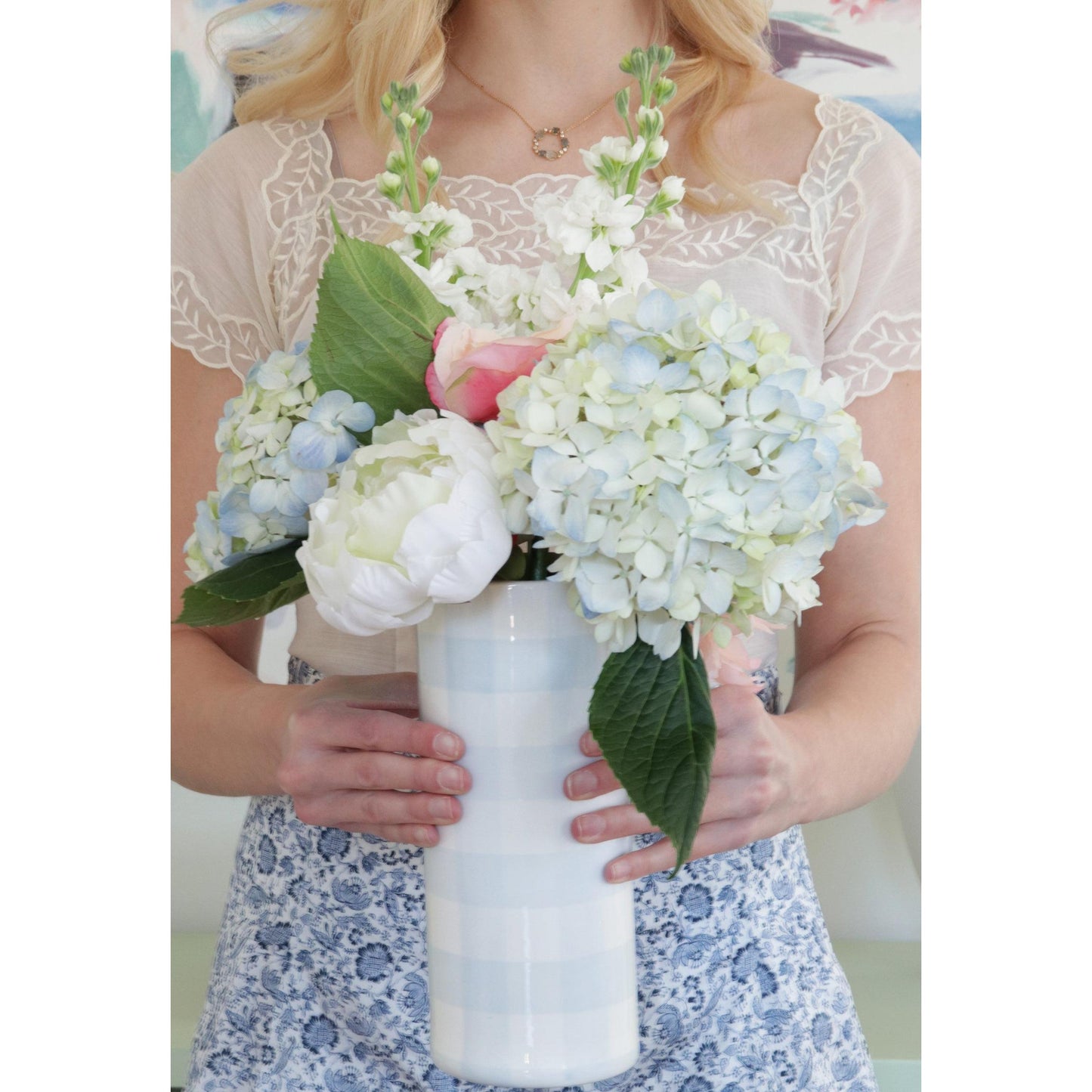 Gingham Column Vase