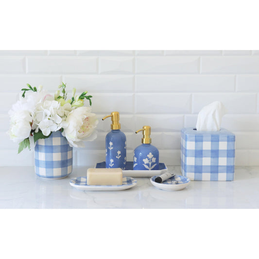 Gingham Large Vase/ Utensil Holder