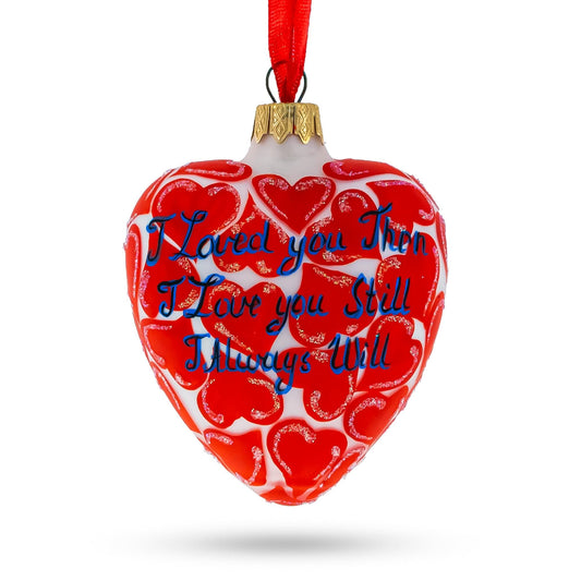 Glass Heart with I Love You Text Christmas Ornament