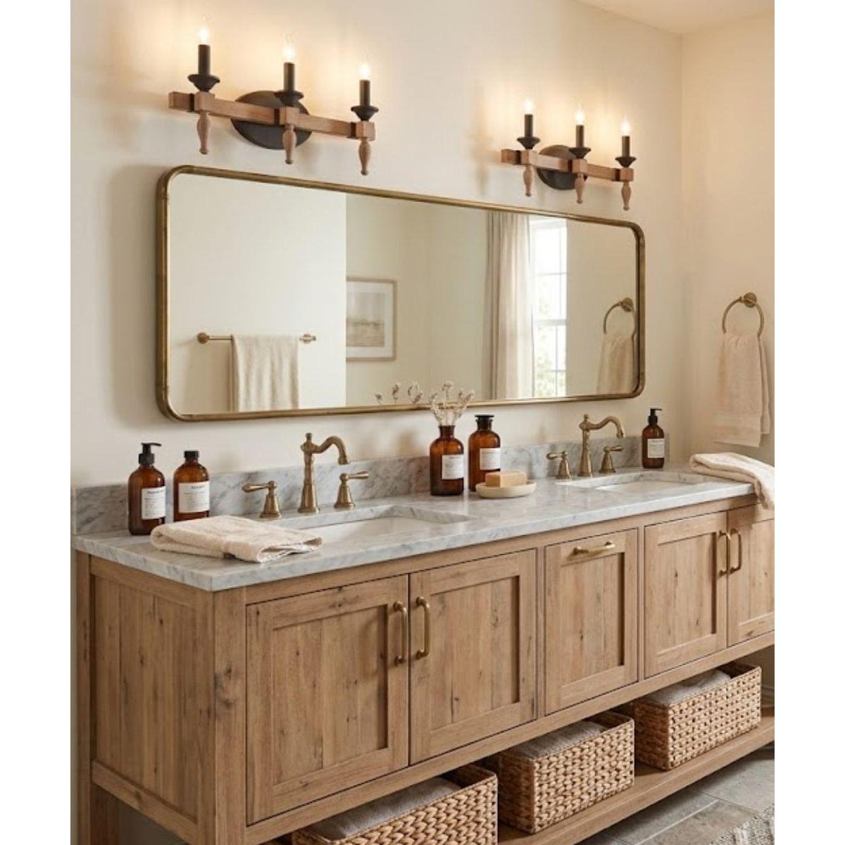 Glenwood 21"W 3-Light Aged Bronze and Distressed Oak Finish Bathroom Vanity Light Fixture