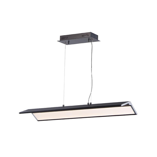a rectangular light fixture from a ceiling