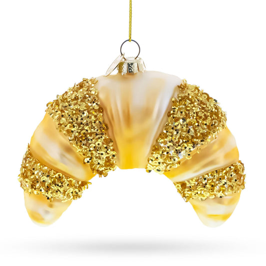 Glittered Croissant Glass Christmas Ornament