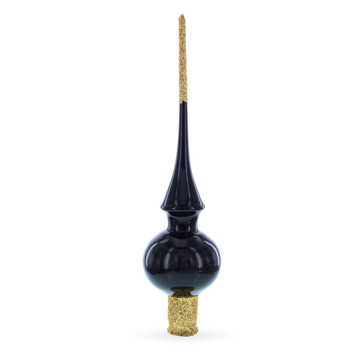 Glossy Black Glass Christmas Tree Topper 11 Inches