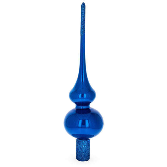 Glossy Blue with Sparkling Top Glass Christmas Tree Topper 11 Inches