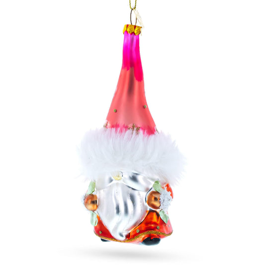Gnome Carrying Gifts Glass Christmas Ornament