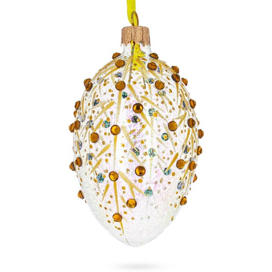 Gold Branches Glass Egg Christmas Ornament 4 Inches