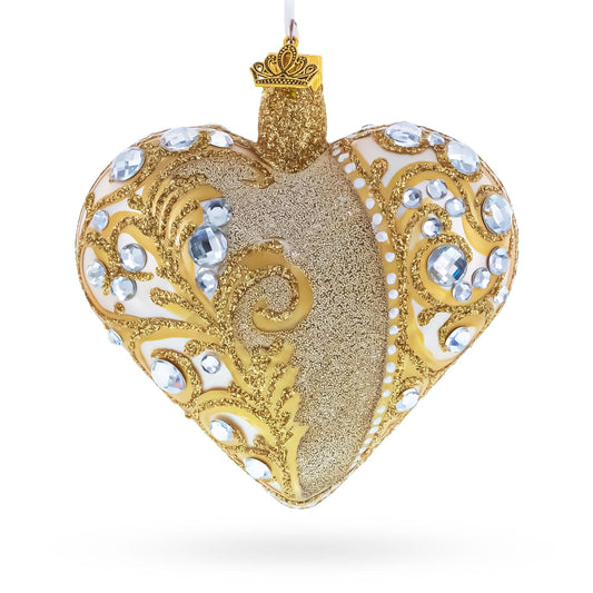 Gold Jeweled Baroque Heart Glass Christmas Ornament