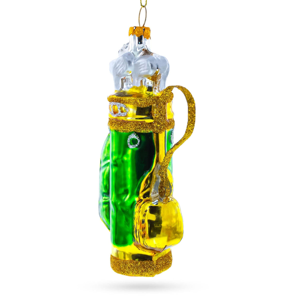 Golden Golf Bag Glass Christmas Ornament
