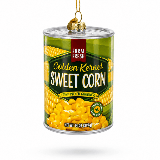 Golden Kernel Sweet Corn Can Glass Christmas Ornament
