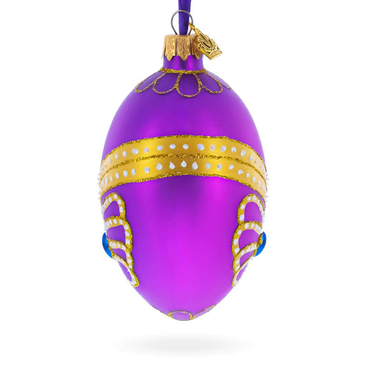 Golden Pattern on Purple Glass Egg Christmas Ornament 4 Inches