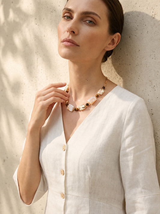 Golden Shell Mix Abalone Shell Beaded Necklace