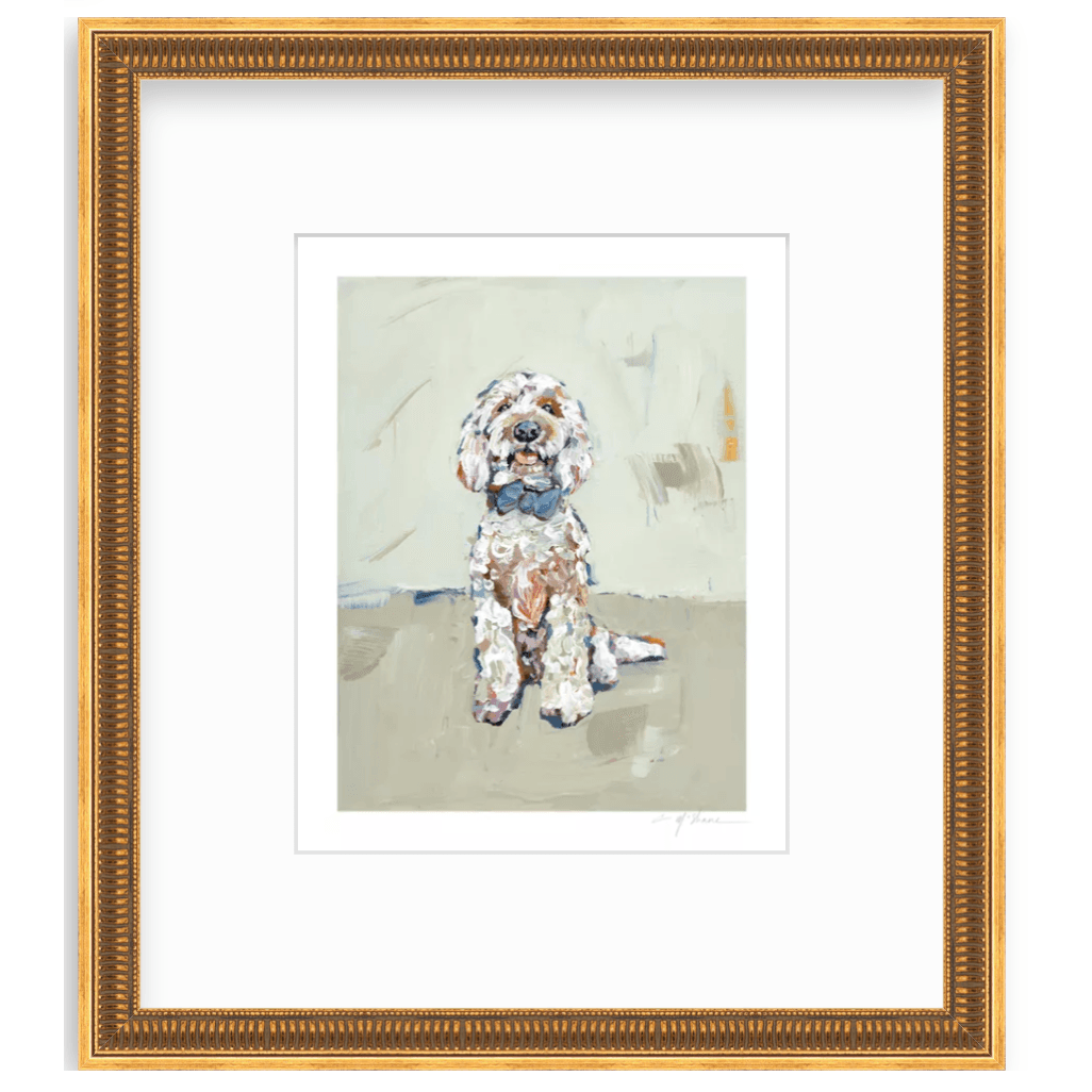 Goldendoodle Blue Bow Fine Art Print