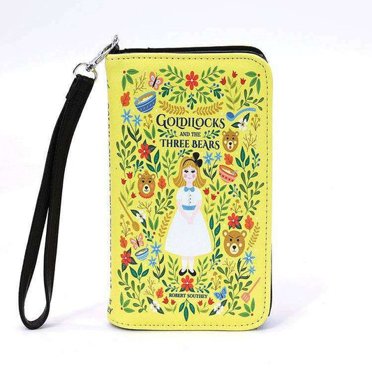 a yellow wallet with a cartoon character on it
