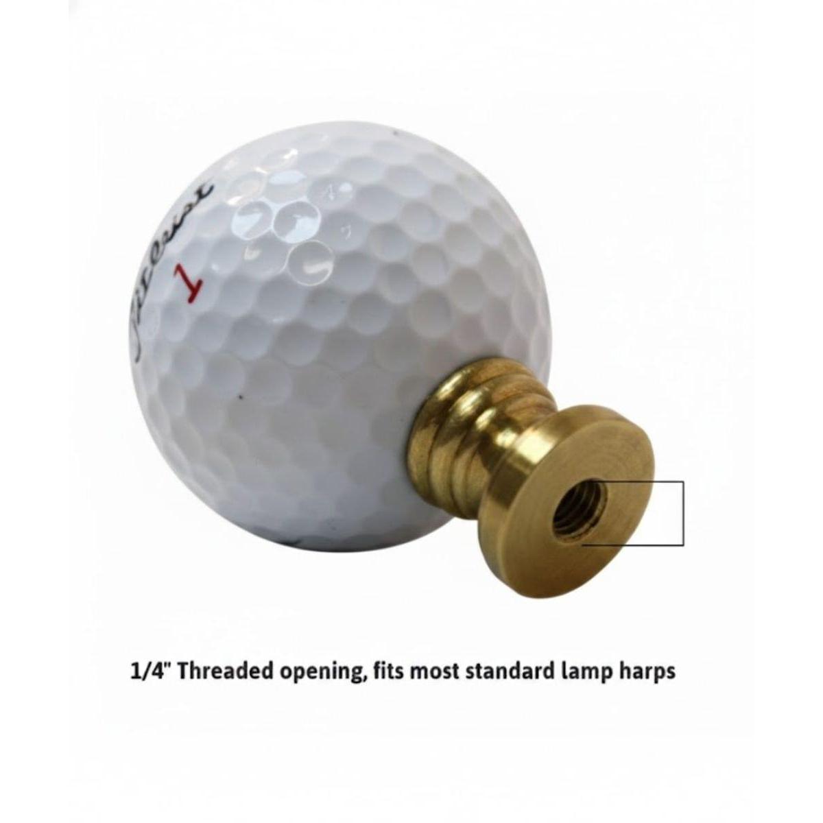 Golf Ball Lamp Finial, White, Polished Brass Base 2.25"h