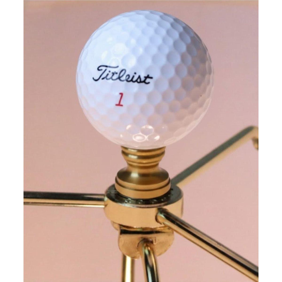 Golf Ball Lamp Finial, White, Polished Brass Base 2.25"h