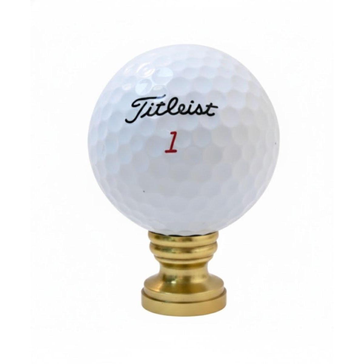 Golf Ball Lamp Finial, White, Polished Brass Base 2.25"h