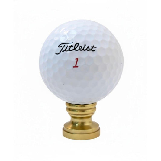 Golf Ball Lamp Finial, White, Polished Brass Base 2.25"h