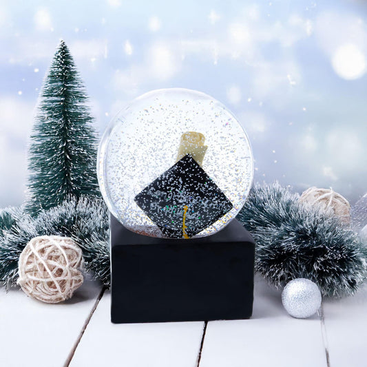 Graduation Hat & Diploma Glass Water Snow Globe