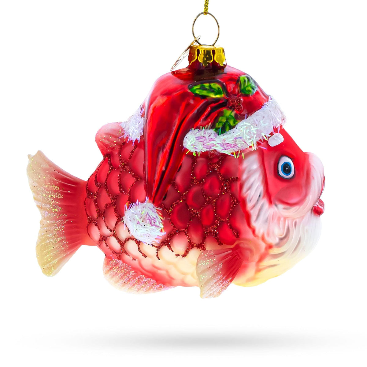 a red and white fish ornament