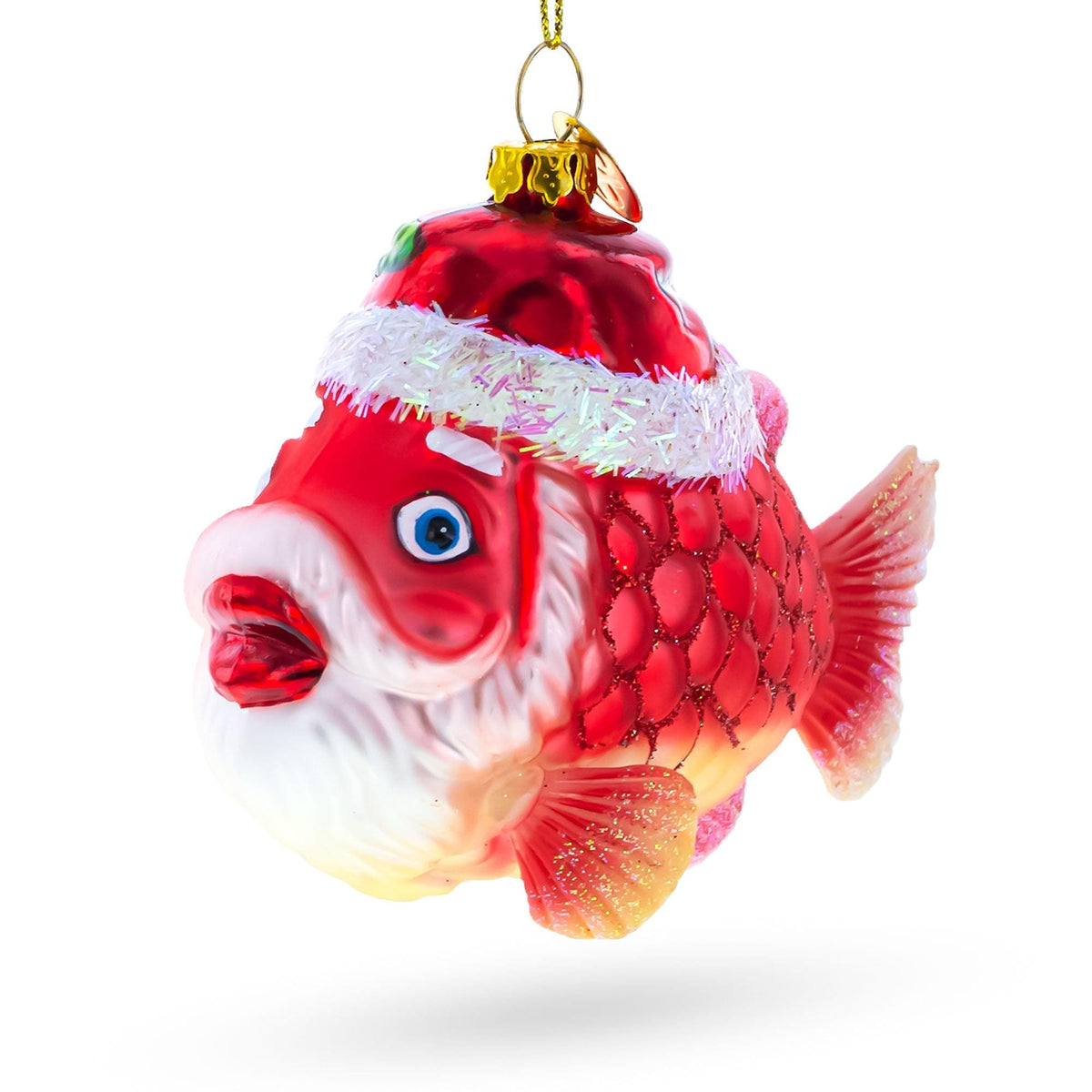 a red fish ornament with a beard