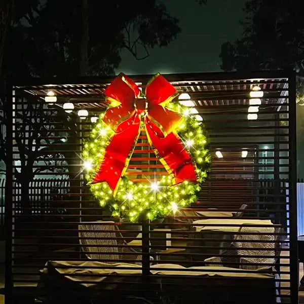 a christmas wreath with lights