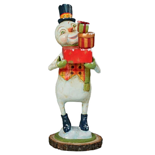 a snowman holding presents