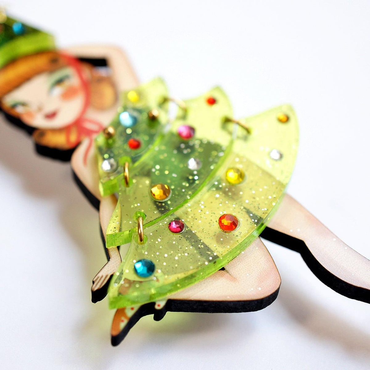 Grinchy Girl Christmas Brooch by Laliblue – Retro Kitschy Statement Brooch for Collectors