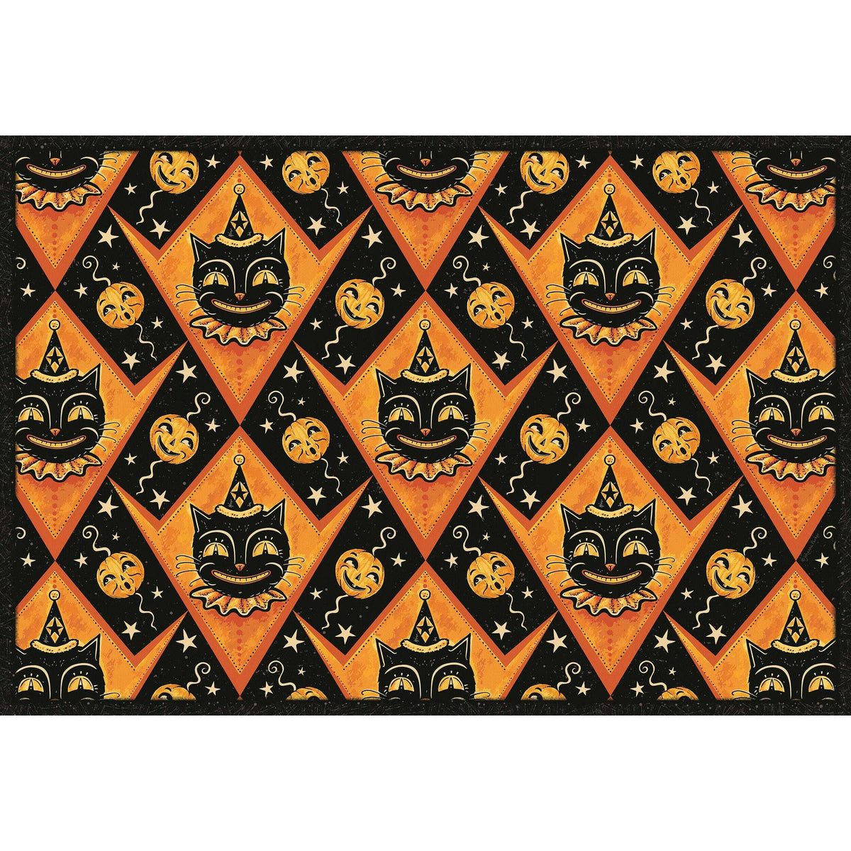 Grinning Black Cat Jack 56” Harlequin Vinyl Floor Decor