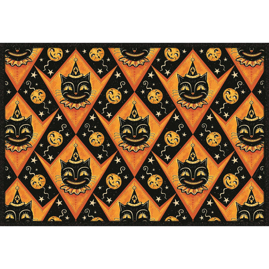 Grinning Black Cat Jack 56” Harlequin Vinyl Floor Decor