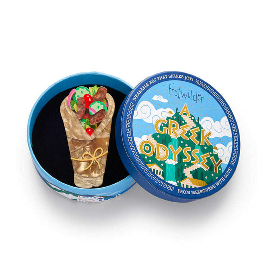 a round blue box with a food in it