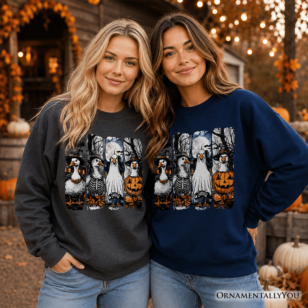 Halloween Goose in Costume Sweatshirt, Spooky Fall Geese Sweater for Bird Enjoyers