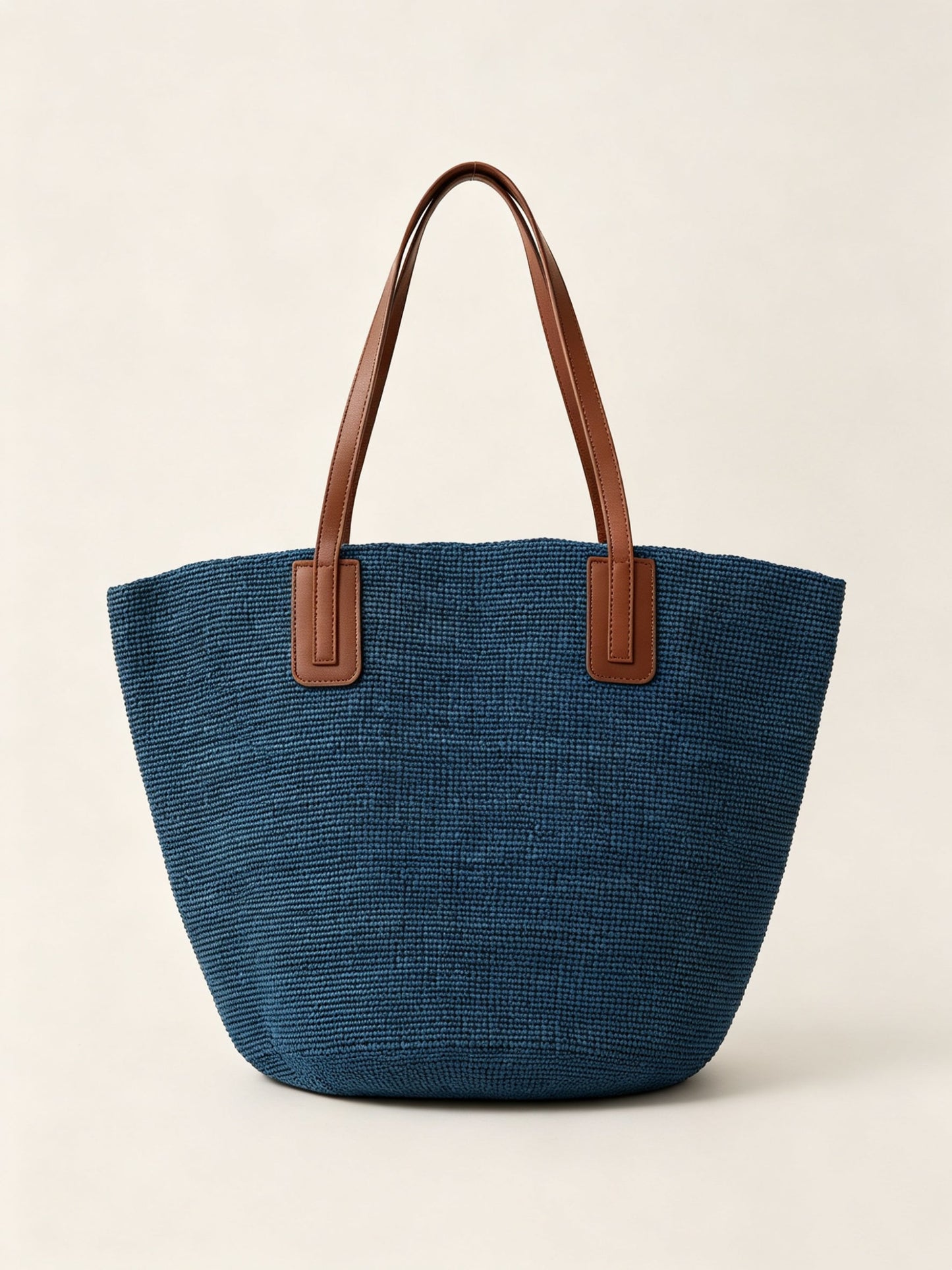 Handwoven Raffia Tote Bag With Leather Handles