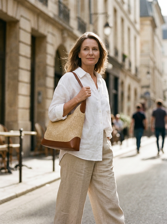 Artisanal Handwoven Colorblock Bucket Bag for Effortless Coastal Style