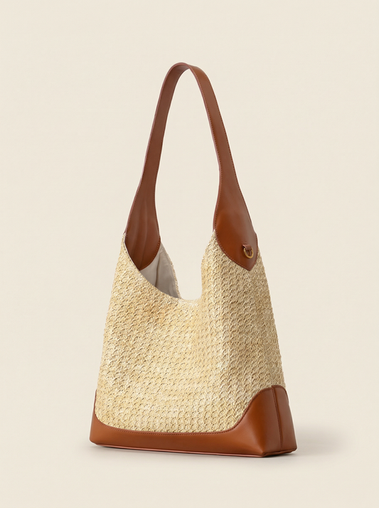 Artisanal Handwoven Colorblock Bucket Bag for Effortless Coastal Style