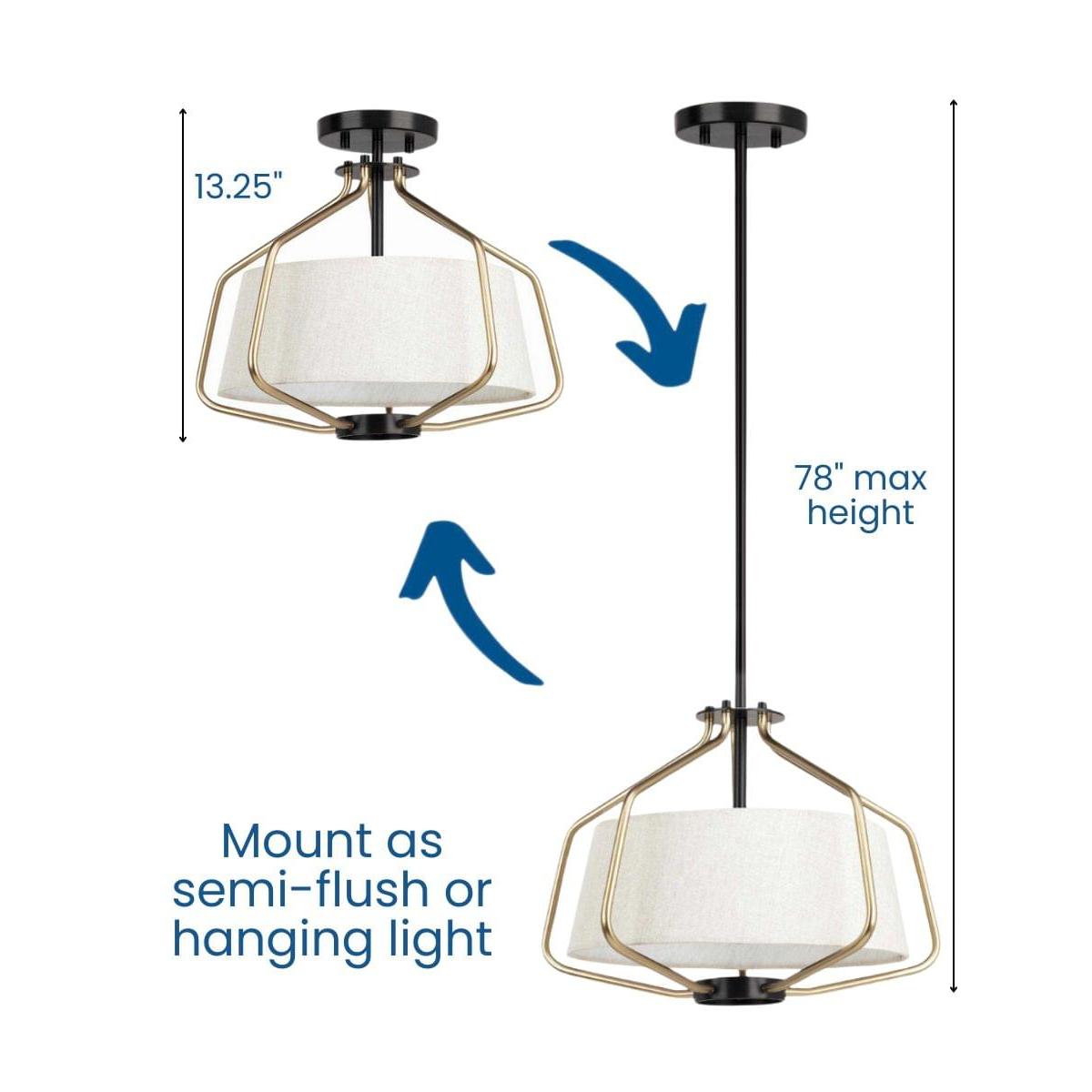 Hangar 2-Light 16"w Semi-Flush Mount/Pendant Convertible Light Fixture Antique Bronze by Progress