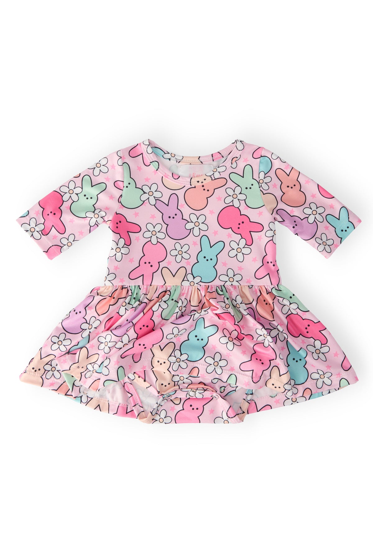 a pink dress with bunny designs