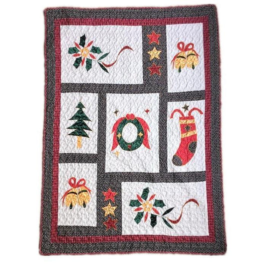 Happy Christmas Cotton Quilted Reversible Throw Blanket