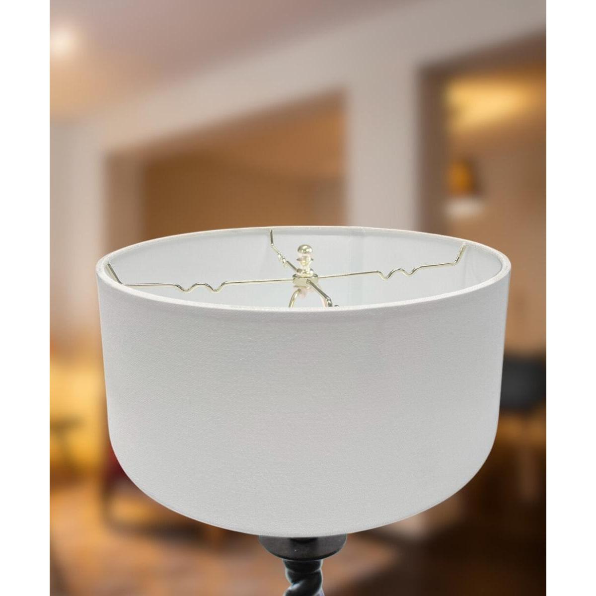 Hardback Shallow Drum Lampshade White Linen Fabric, 14x14x7