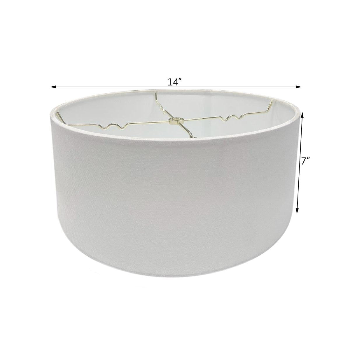 Hardback Shallow Drum Lampshade White Linen Fabric, 14x14x7