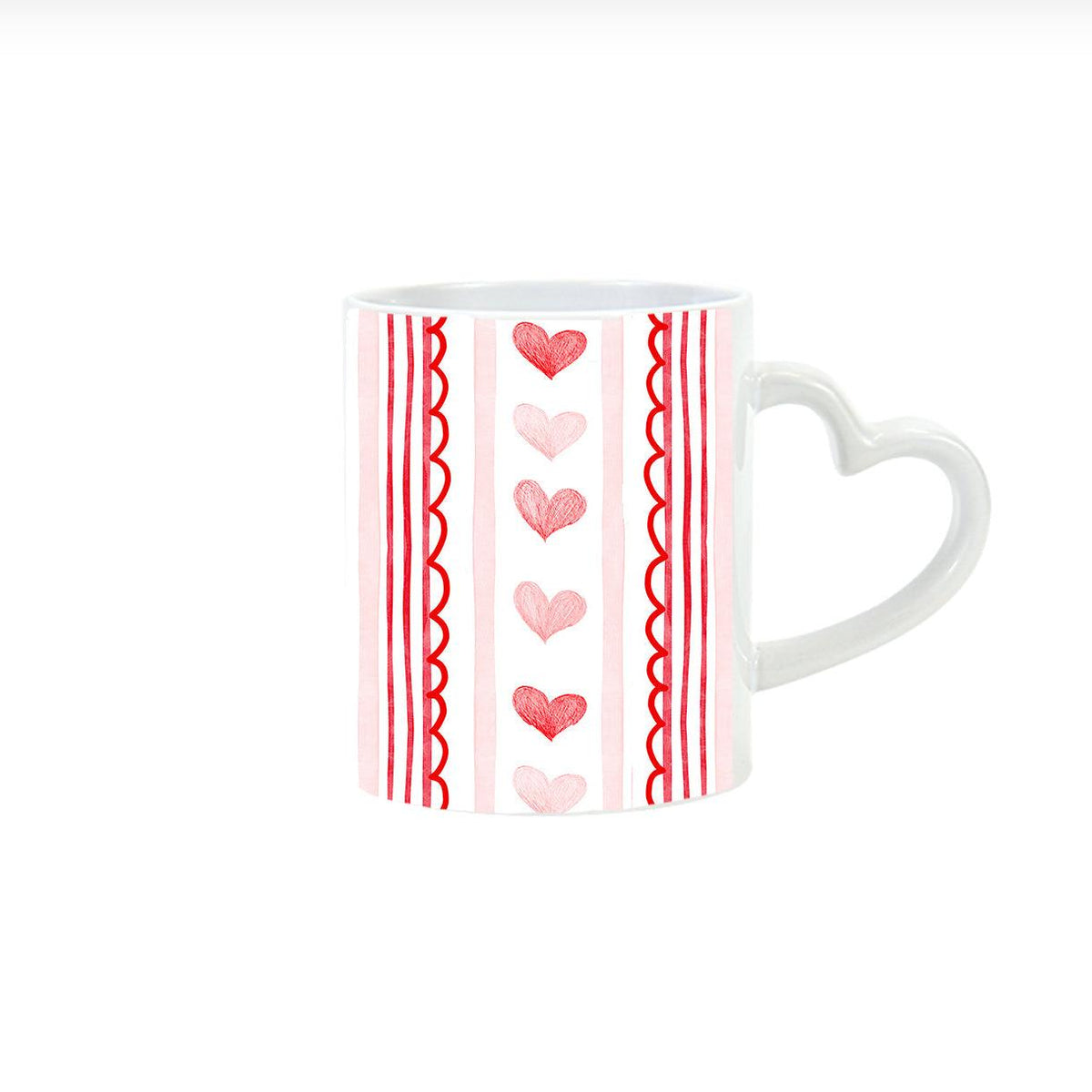 Heart Handle Mug – Valentine’s Day Gift w/ Red & Pink Hearts | Coffee Mug by JOSIL Paperie