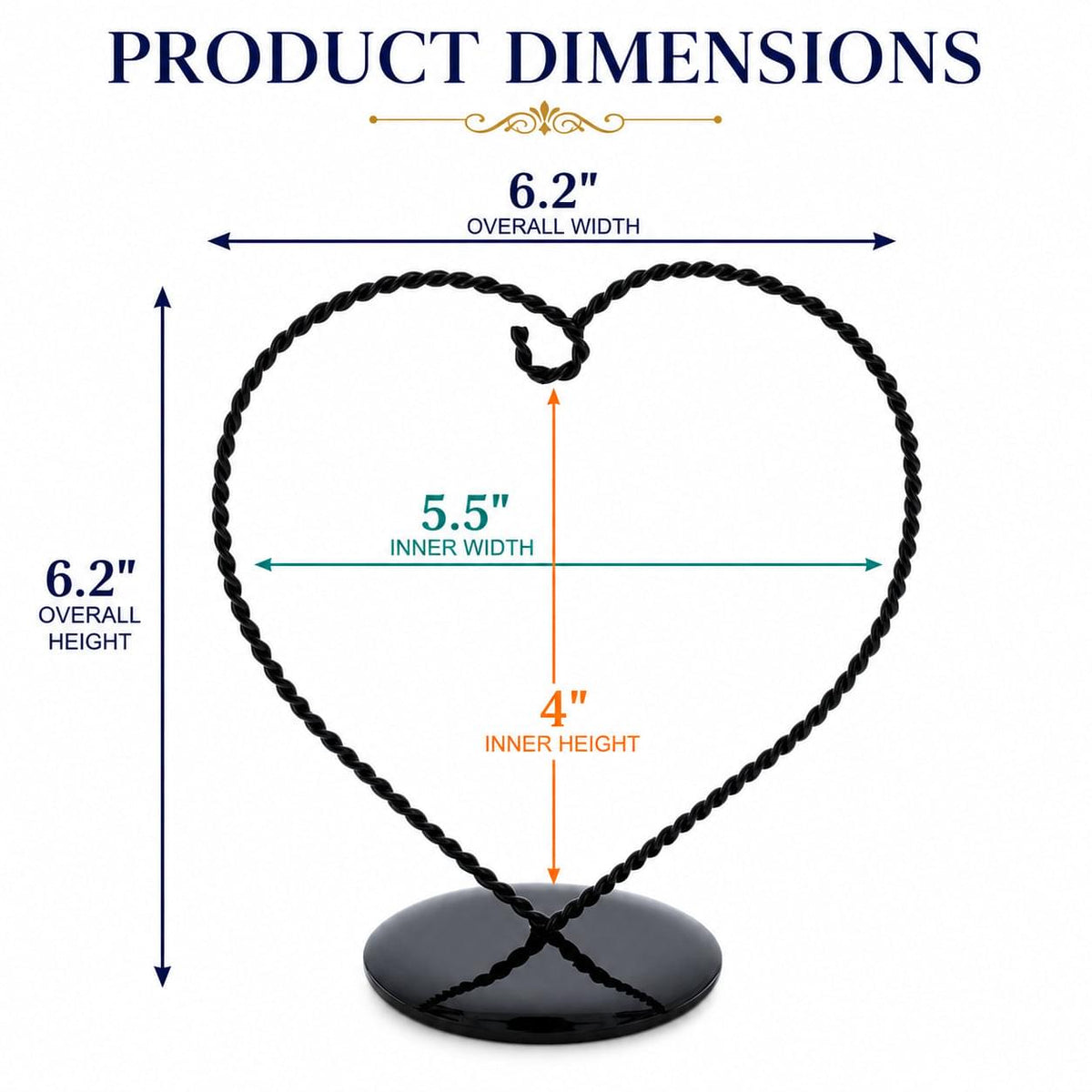 Heart-Shaped Twisted Black Painted Metal Ornament Display Stand 6.2 Inches