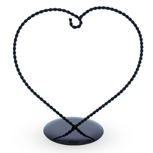 Heart-Shaped Twisted Black Painted Metal Ornament Display Stand 6.2 Inches