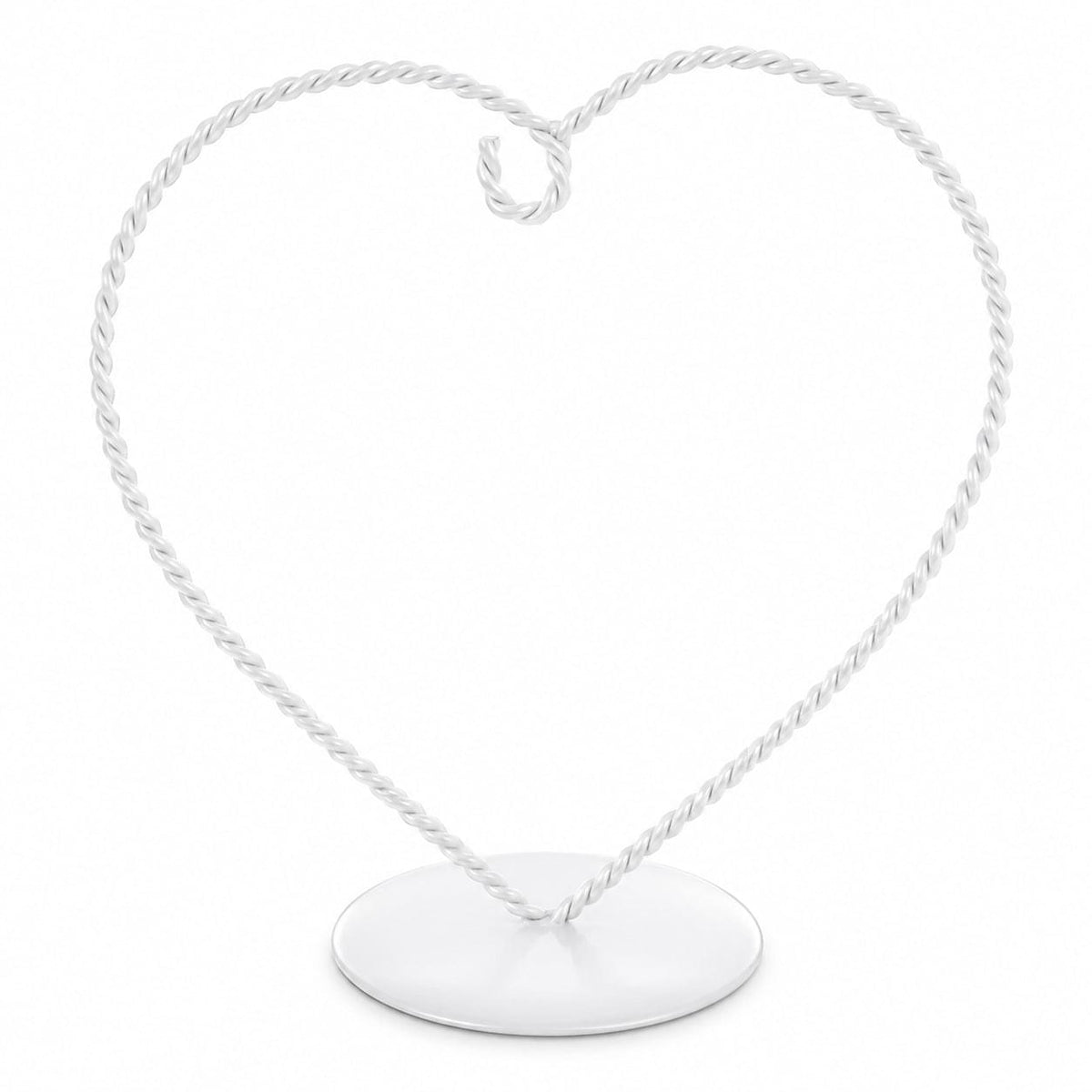Heart-Shaped Twisted White Painted Metal Ornament Display Stand 6.2 Inches