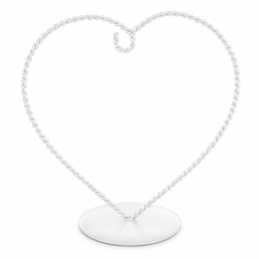 Heart-Shaped Twisted White Painted Metal Ornament Display Stand 6.2 Inches