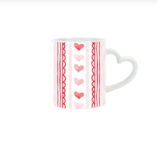 Heart Handle Mug – Valentine’s Day Gift w/ Red & Pink Hearts | Coffee Mug by JOSIL Paperie