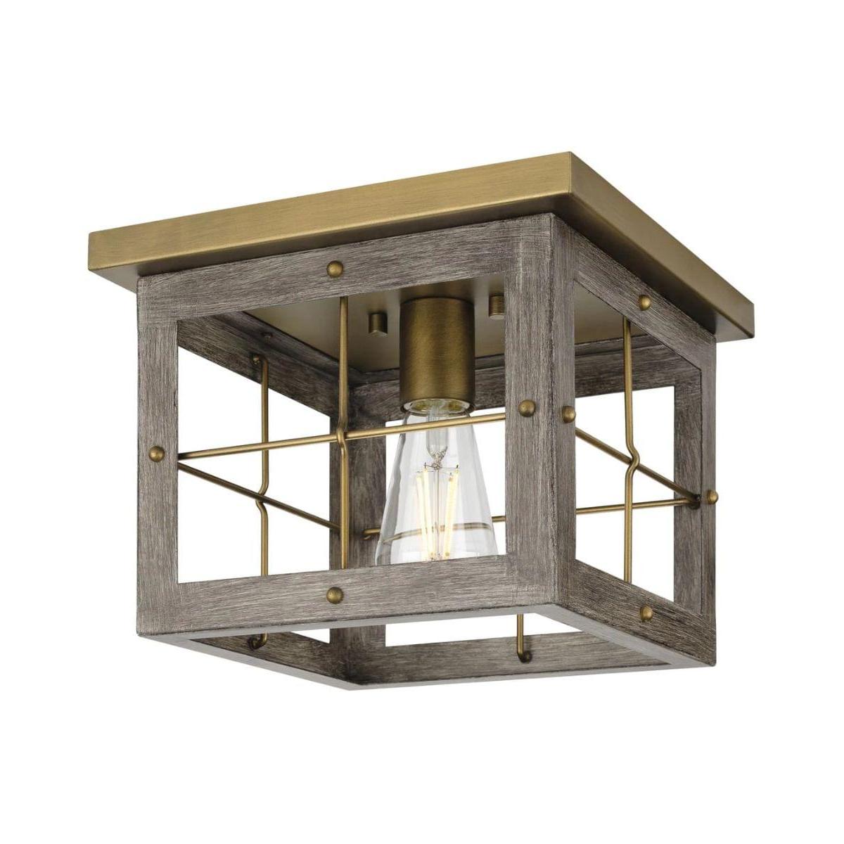 Hedgerow 1-Light 11"w Flush Mount Ceiling Light Fixture Aged Oak Farmhouse Indoor by Progress