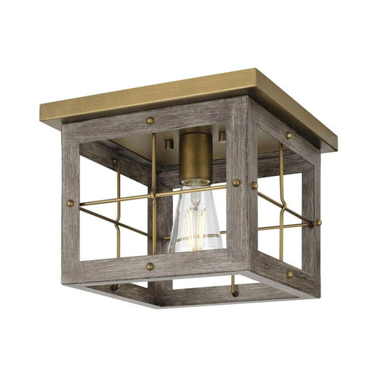 Hedgerow 1-Light 11"w Flush Mount Ceiling Light Fixture Aged Oak Farmhouse Indoor by Progress