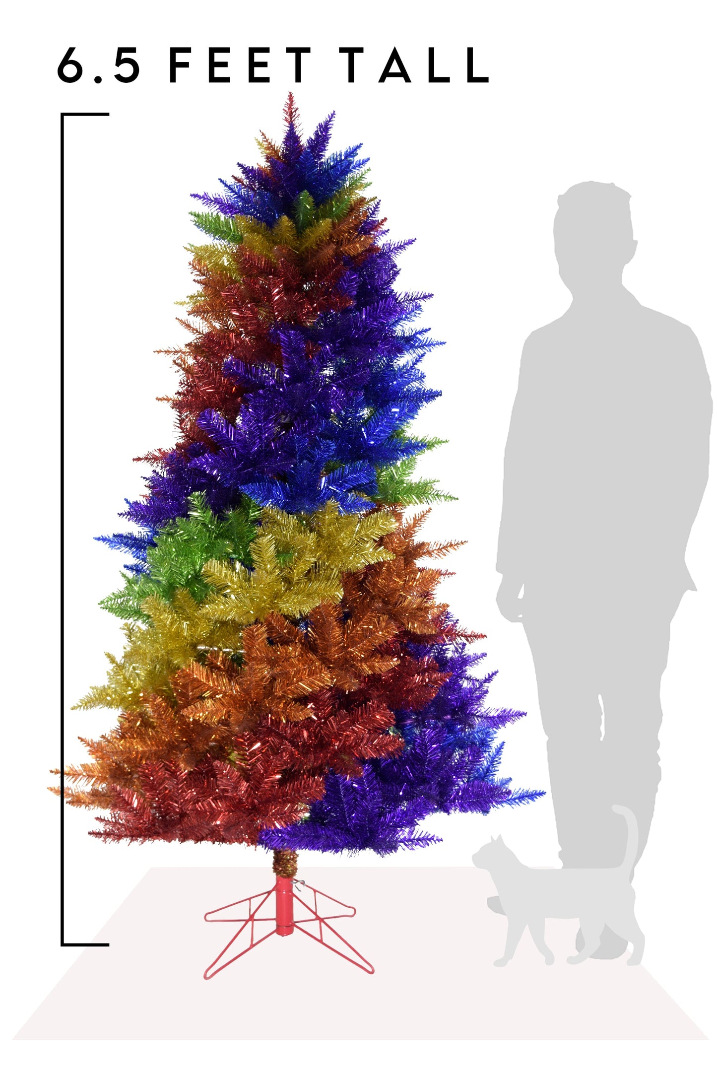 6.5' Rainbow Swirl Tinsel Christmas Tree with Red Stand